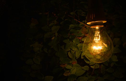 The bulb is on and is lying in the green area.