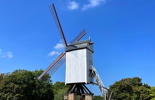 There is an old wind turbine which is used for traditional floor mill.